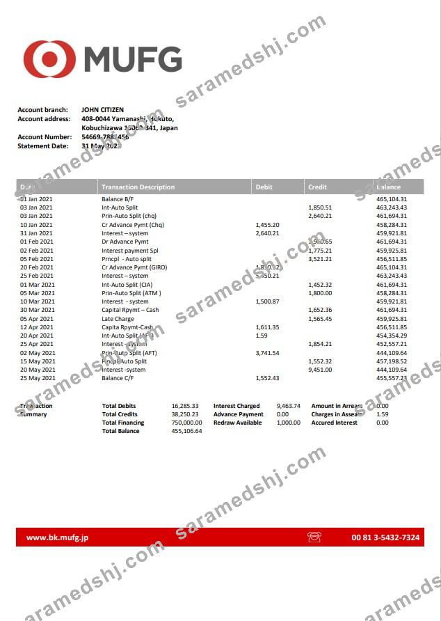 Japan Mufg Bank statement